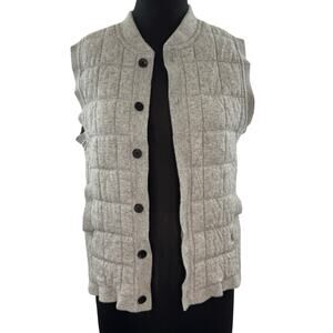 Beanpole Heather Gray Puffer Vest Wool Ribbed Knit Casual Front Button Size 100